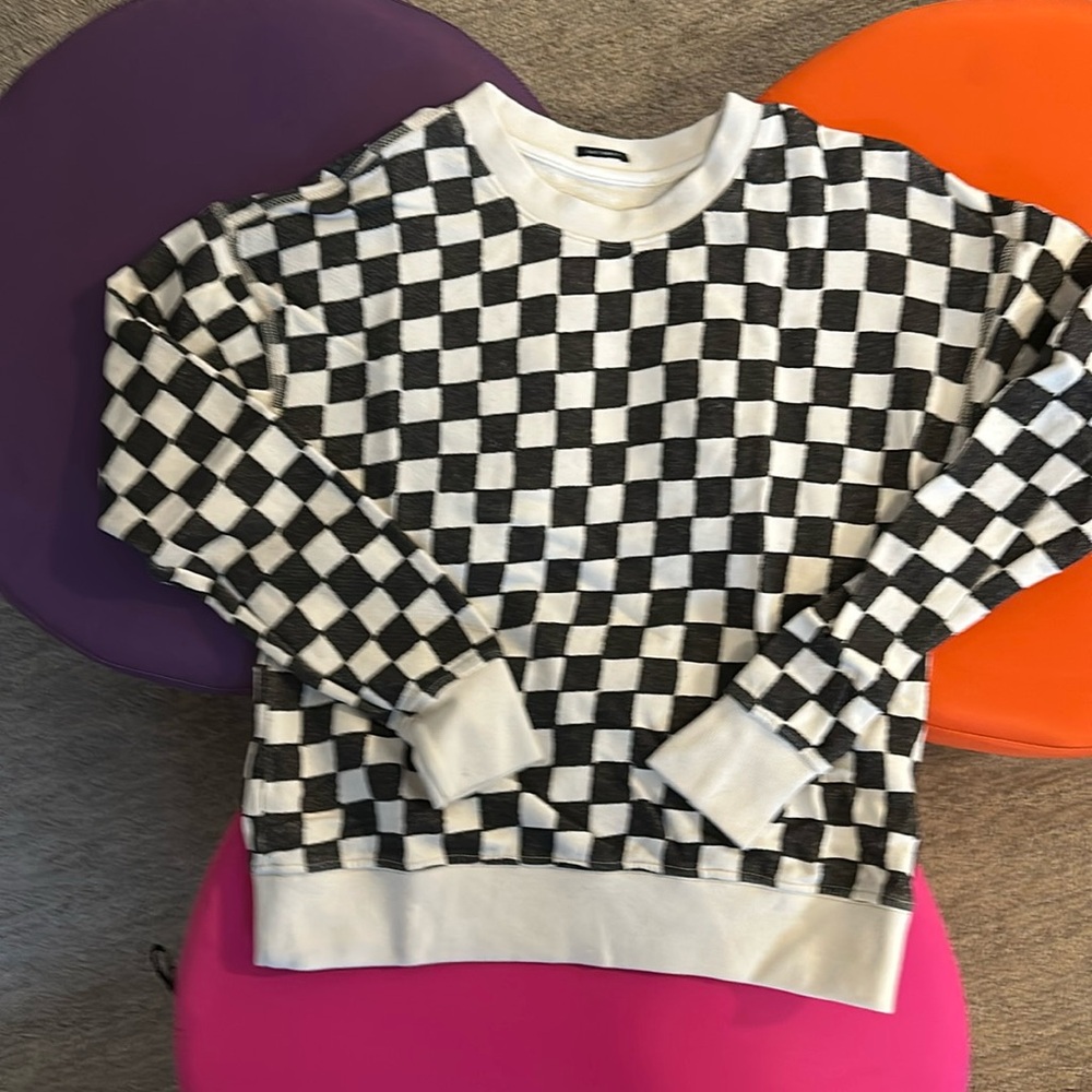 black cream check checkered MOTHER DENIM skater sweatshirt - Sz Small
